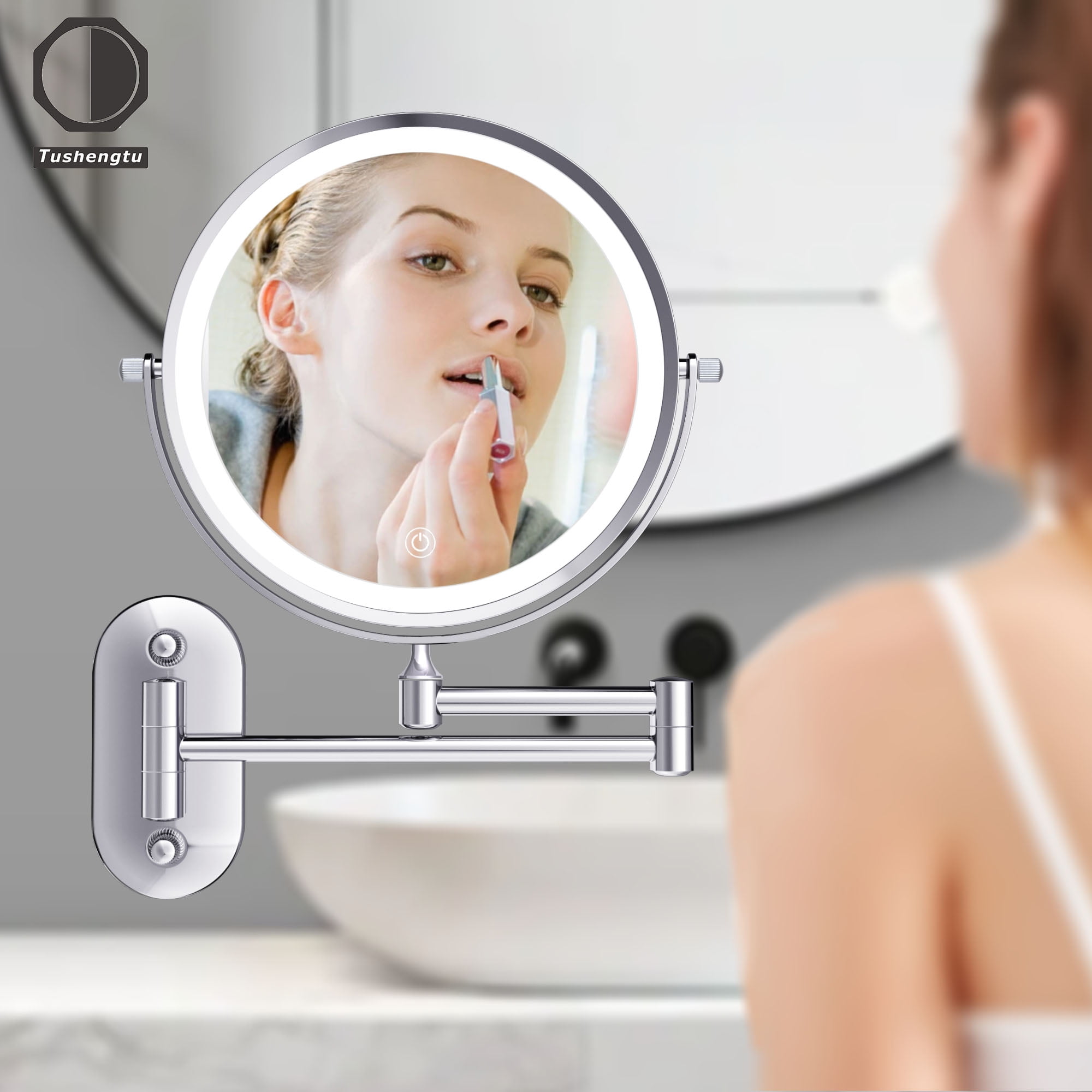 8" Lighted Bathroom Mirror with 360° Rotation