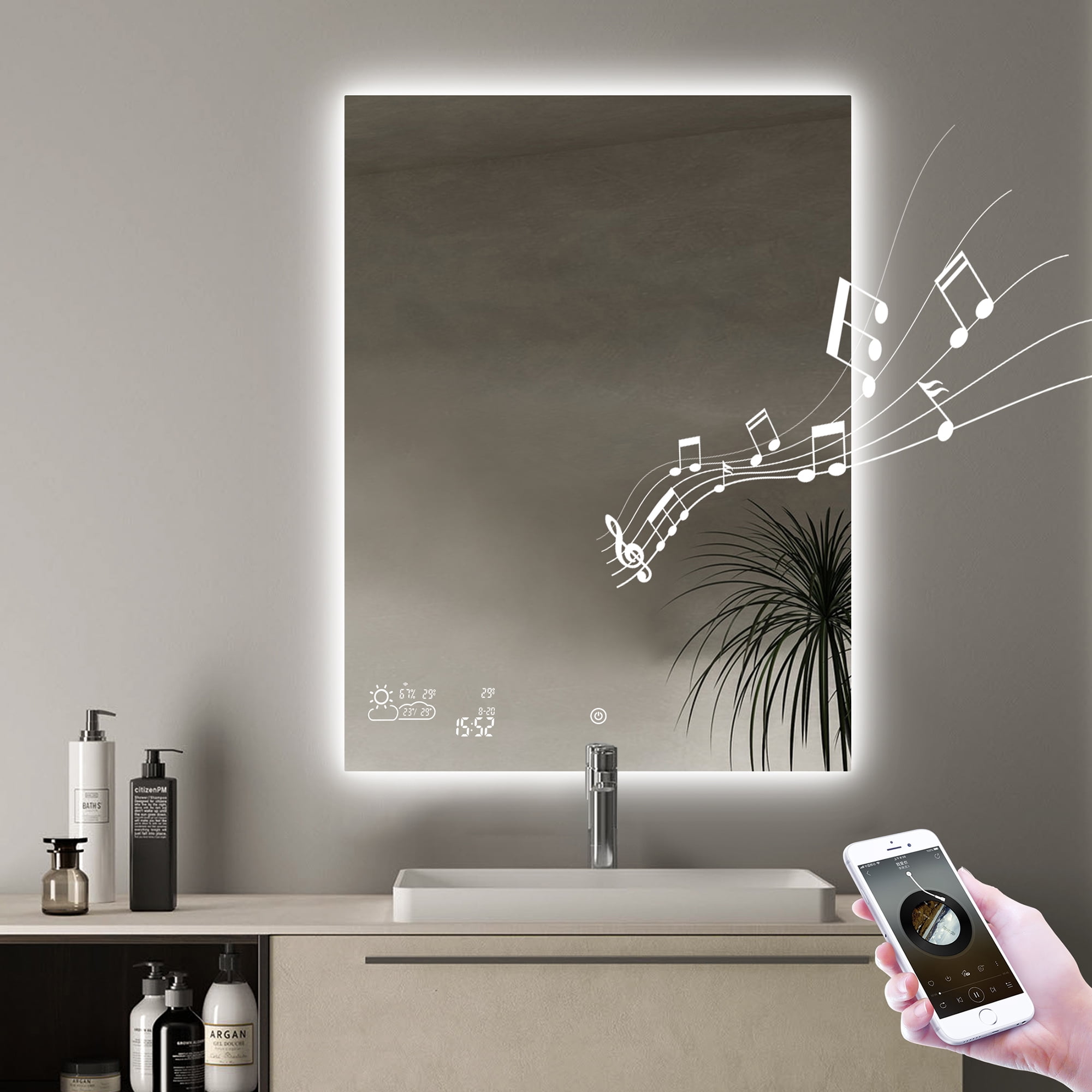 LED Bathroom Mirror with Bluetooth Speaker & Anti-fog