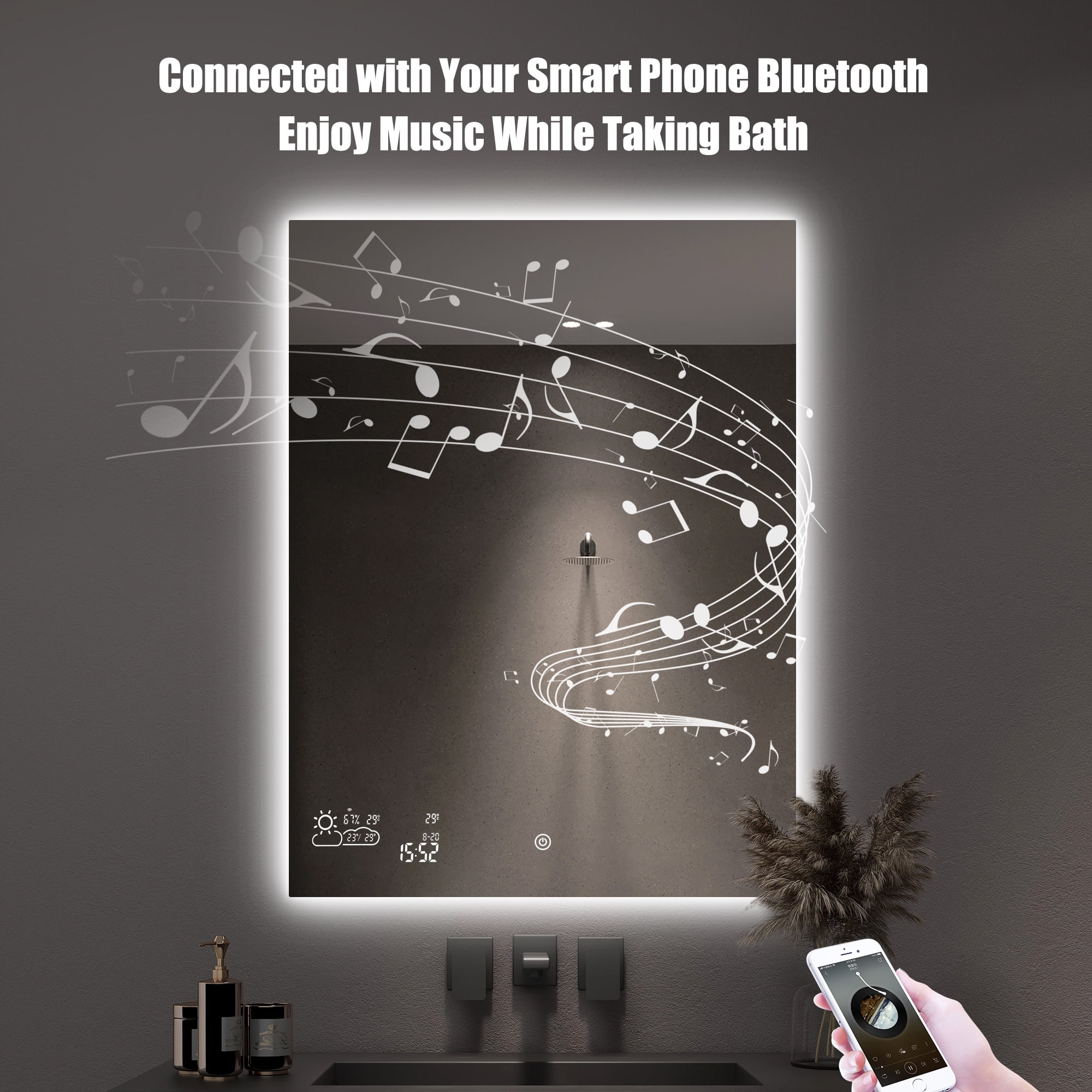 LED Bathroom Mirror with Bluetooth Speaker & Anti-fog