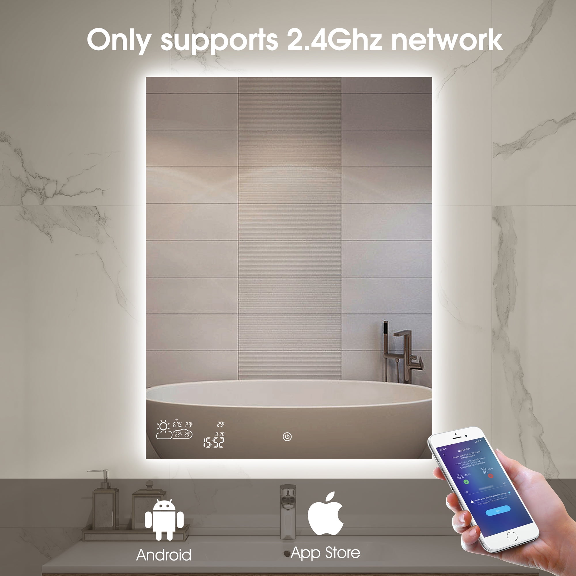 LED Bathroom Mirror with Bluetooth Speaker & Anti-fog