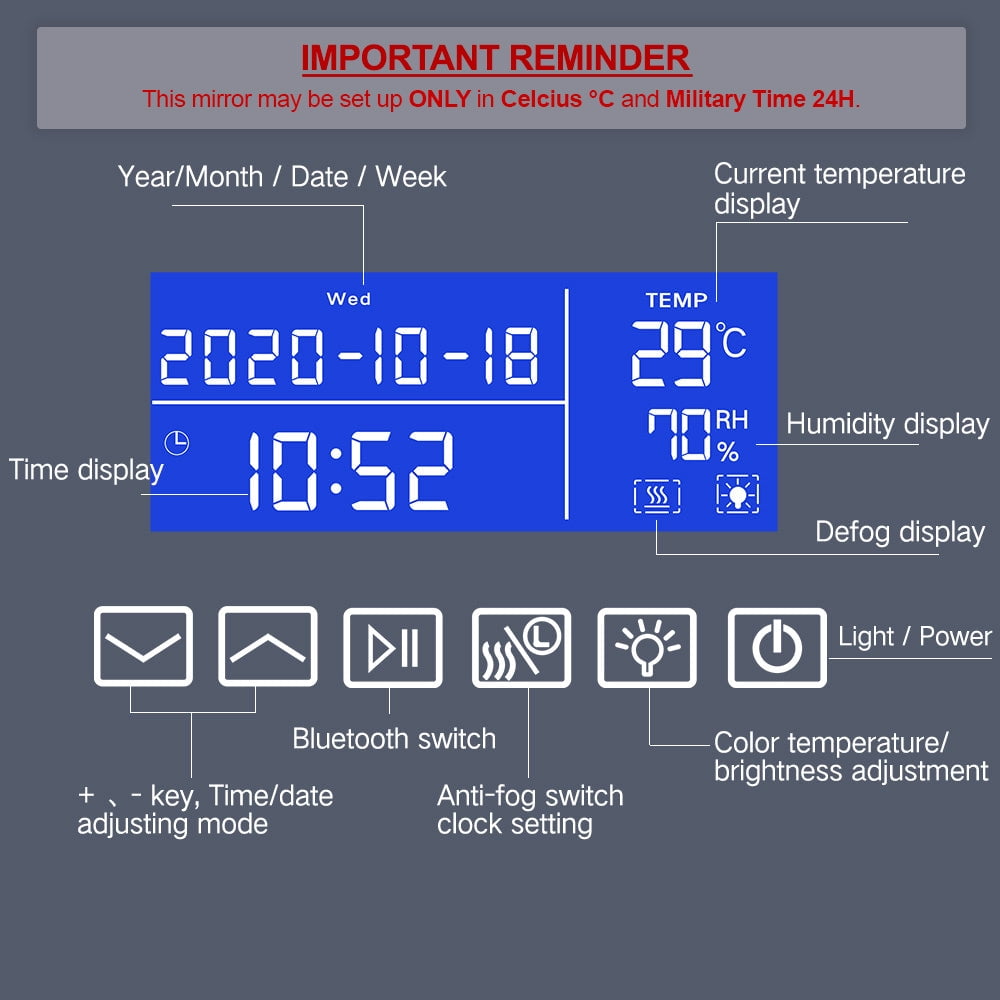 Bluetooth LED Wall-Mounted Bathroom Vanity Mirror