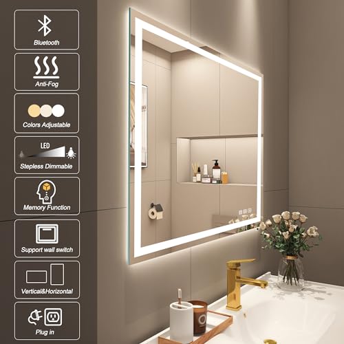LED Bathroom Mirror with Lights and Bluetooth Speaker