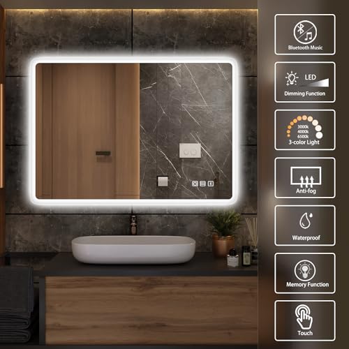 32"x24" Smart LED Bathroom Mirror with Bluetooth