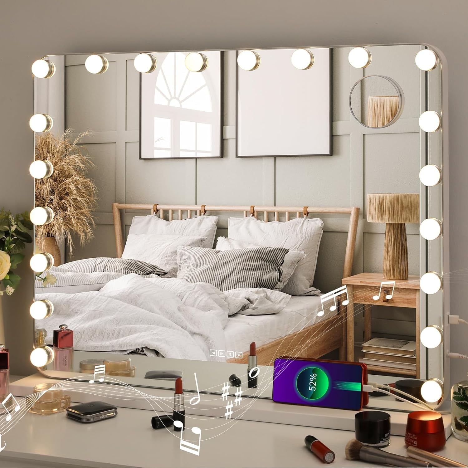 Pirecart Bluetooth Vanity Mirror with Lights and USB