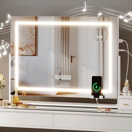Lighted Makeup Mirror with Bluetooth Speaker & USB Ports