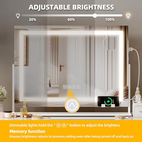 Lighted Makeup Mirror with Bluetooth Speaker & USB Ports