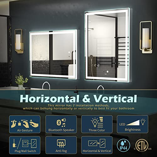 LED Bathroom Mirror with Bluetooth Speaker and Dimming