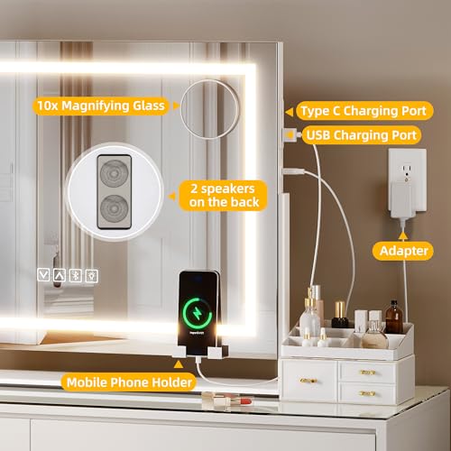 Lighted Makeup Mirror with Bluetooth Speaker & USB Ports