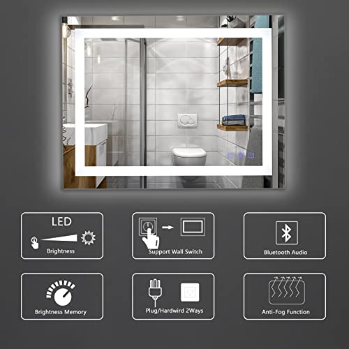 Dimmable LED Bathroom Mirror with Bluetooth Speaker