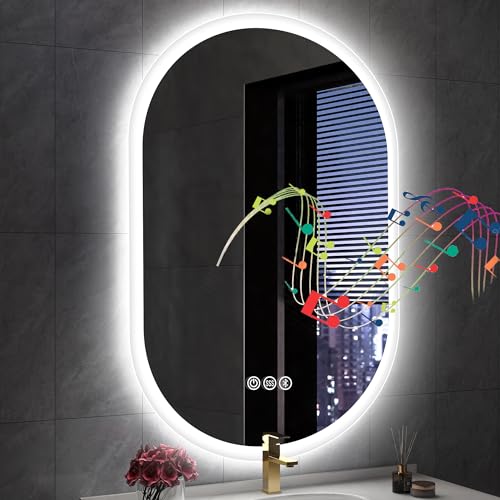 S'bagno 24x36 Oval LED Bathroom Mirror with Speaker