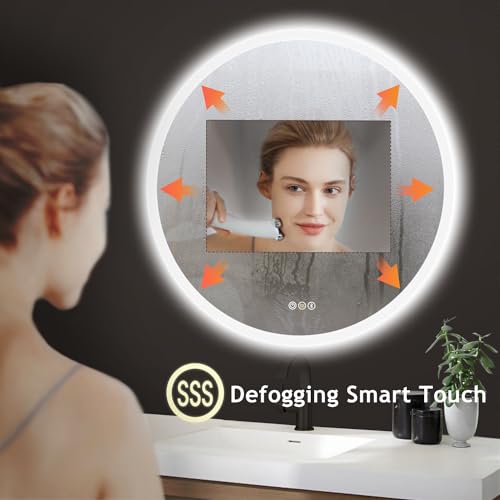 32” Round LED Bathroom Mirror with Bluetooth Speaker