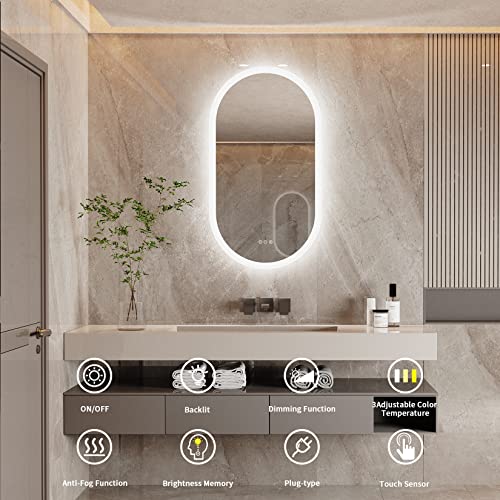 Dimmable Backlit LED Bathroom Mirror - 40x20 Inches