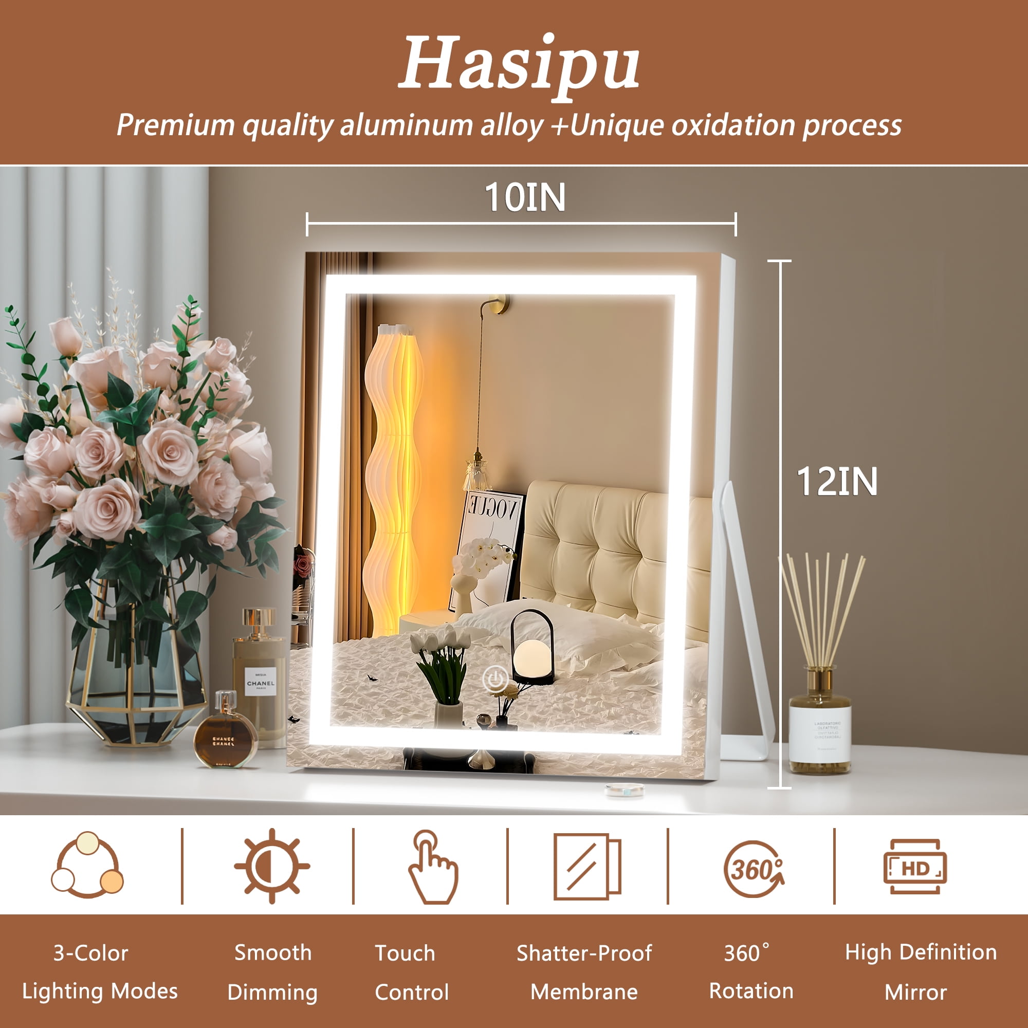 Hasipu 10"×12" LED Vanity Mirror with Lights