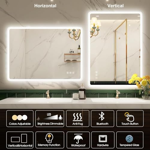 LED Bathroom Mirror with Bluetooth Speaker & Anti-Fog