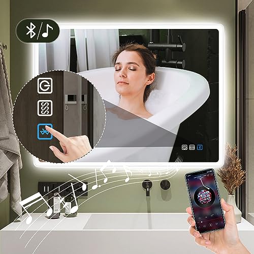 LED Bathroom Mirror with Bluetooth Speaker & Anti-Fog
