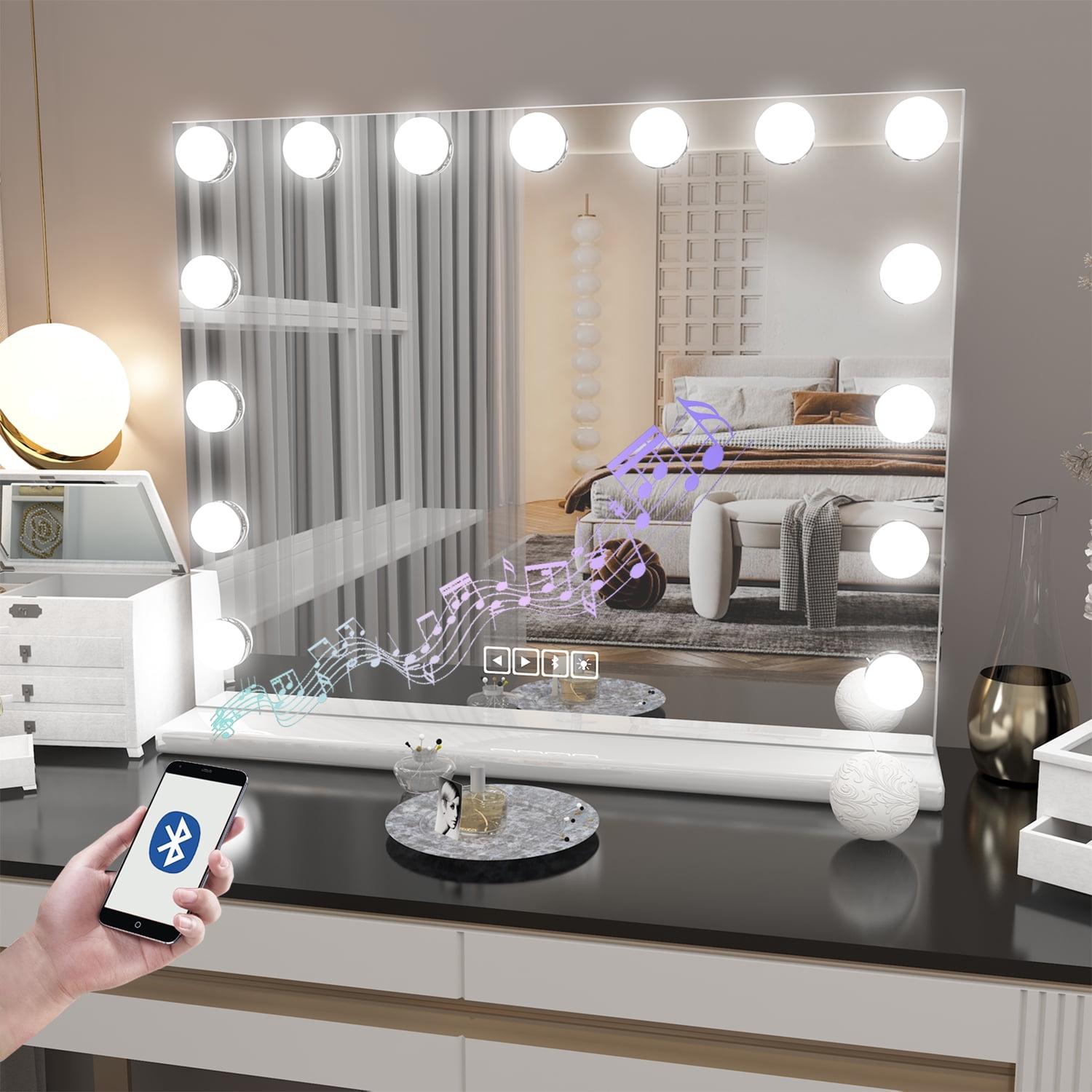 Bluetooth Hollywood Makeup Mirror with Lights and Colors