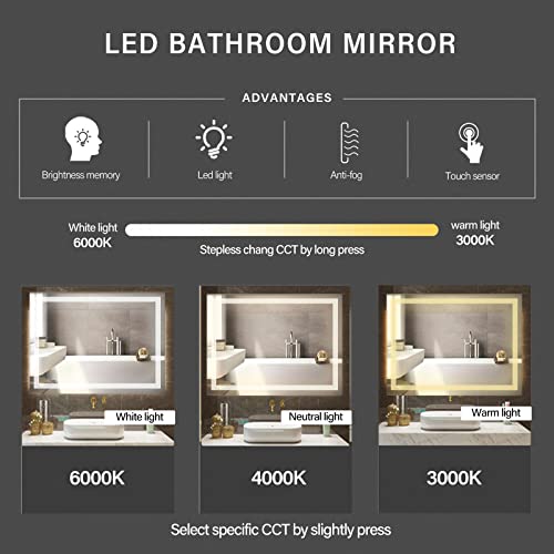 LED Bathroom Mirror with Dimmable Light and Anti-Fog