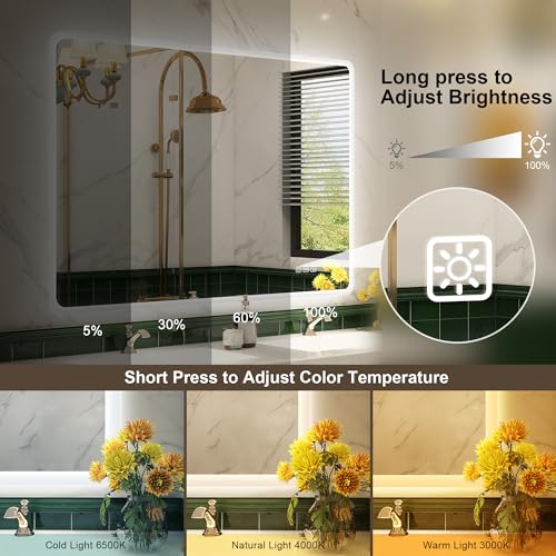LED Bathroom Mirror with Bluetooth Speaker & Anti-Fog