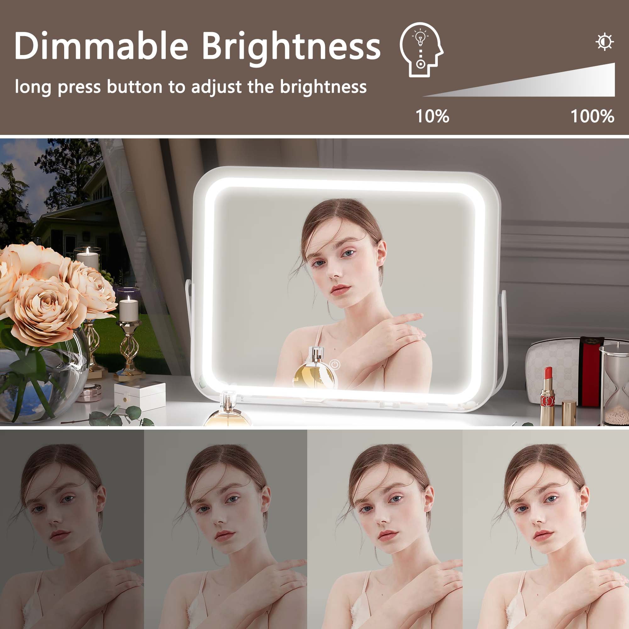 LED Makeup Mirror with Lights and 360° Rotation