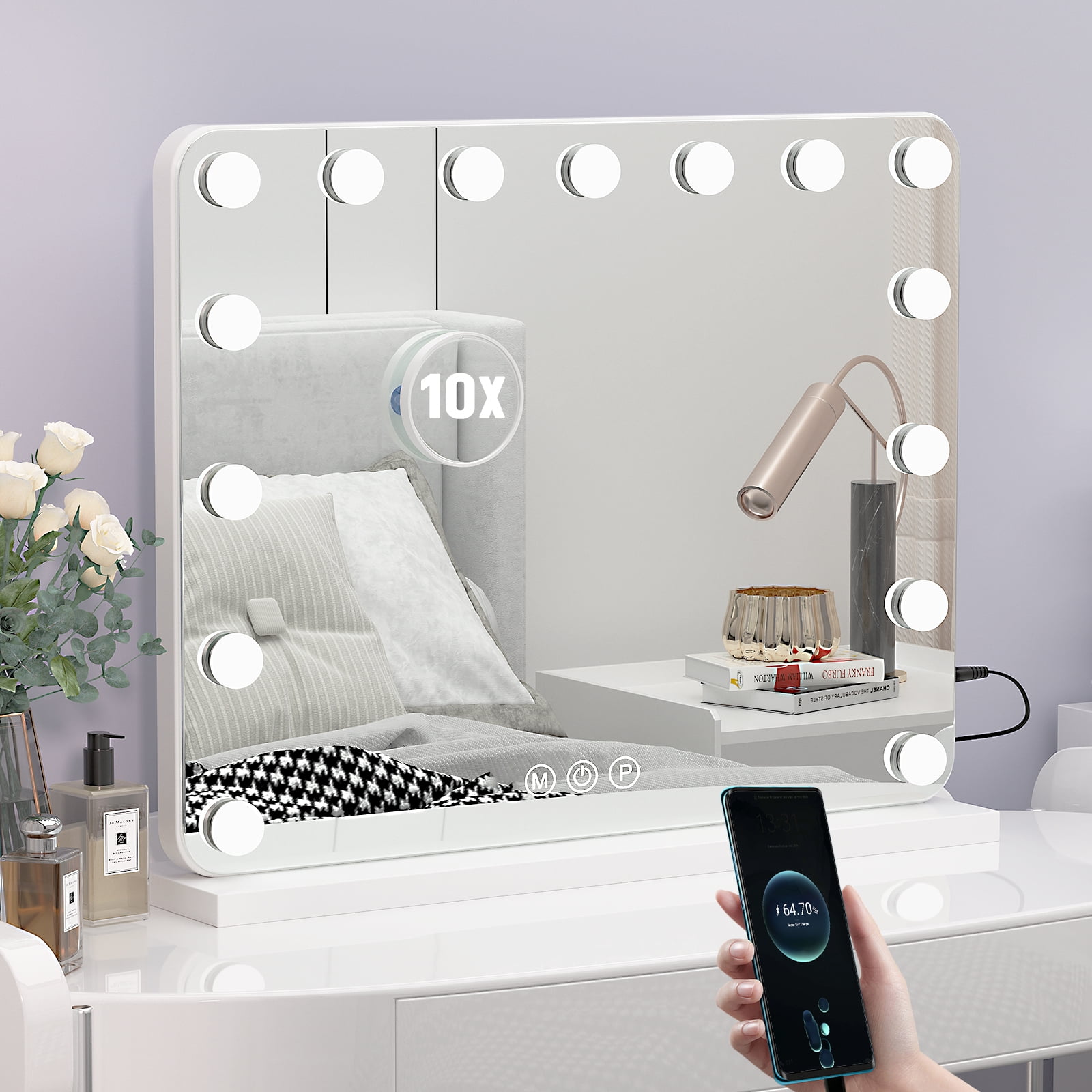 Large Lighted Vanity Mirror with 10X Magnification