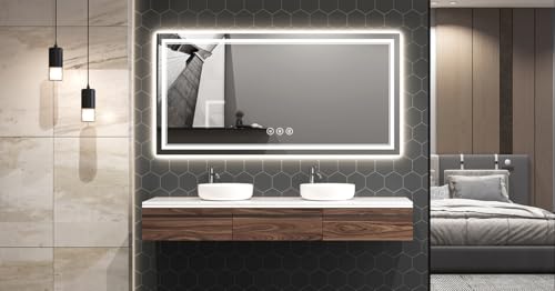 55x30 Inch Lighted Anti-Fog Bathroom Mirror