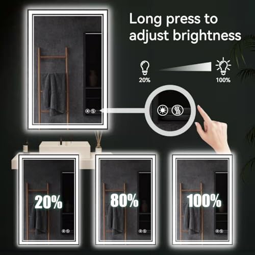 24"x36" Dimmable LED Bathroom Mirror with Anti-Fog