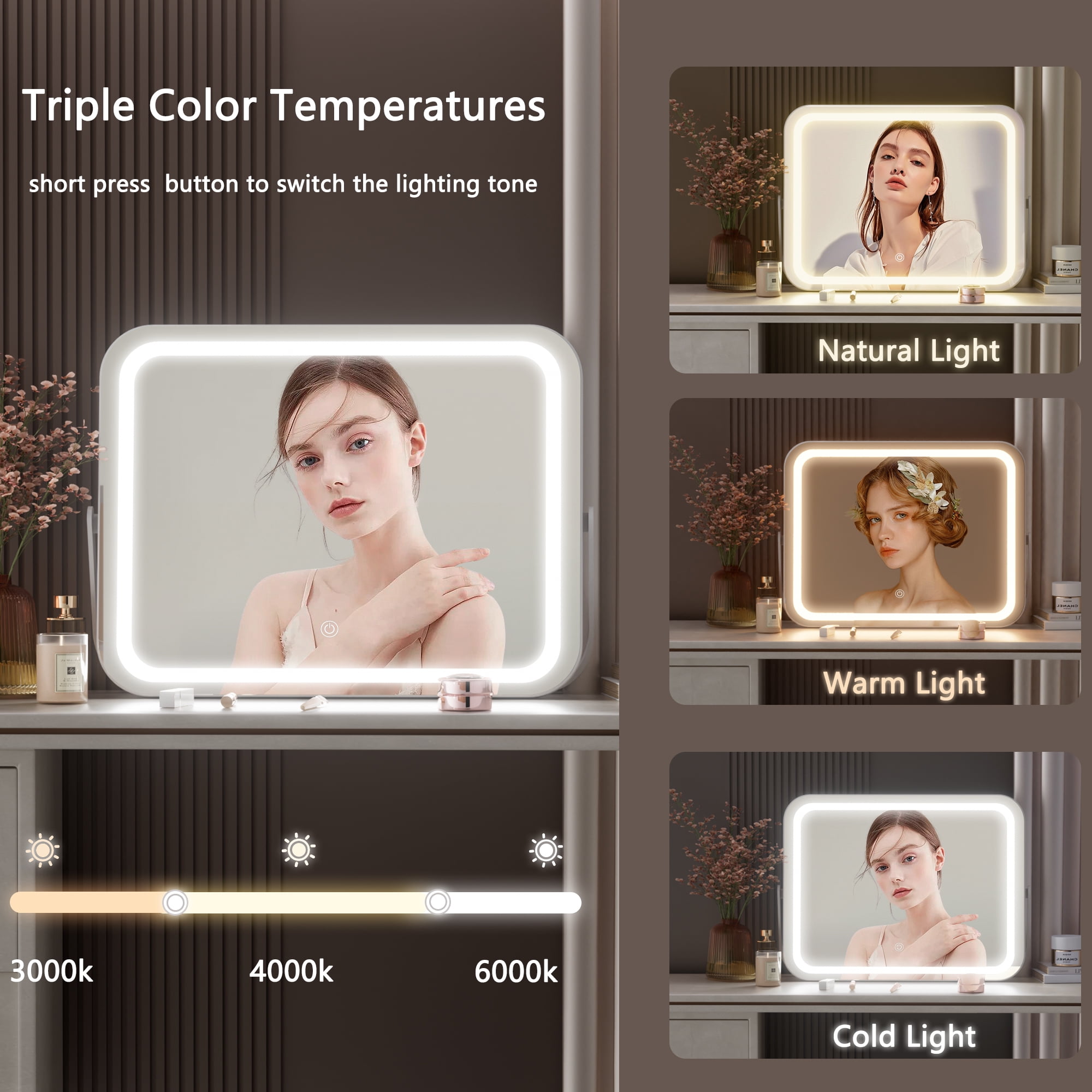 LED Makeup Mirror with Lights and 360° Rotation