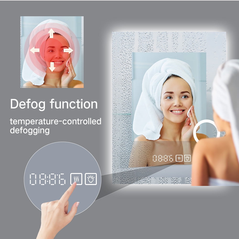 LED Smart Bathroom Mirror with Clock & Magnification