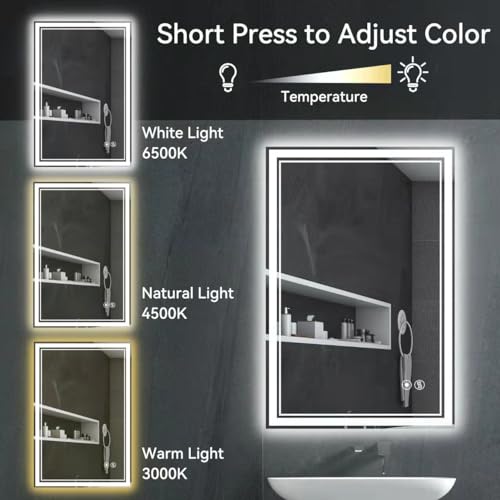 24"x36" Dimmable LED Bathroom Mirror with Anti-Fog