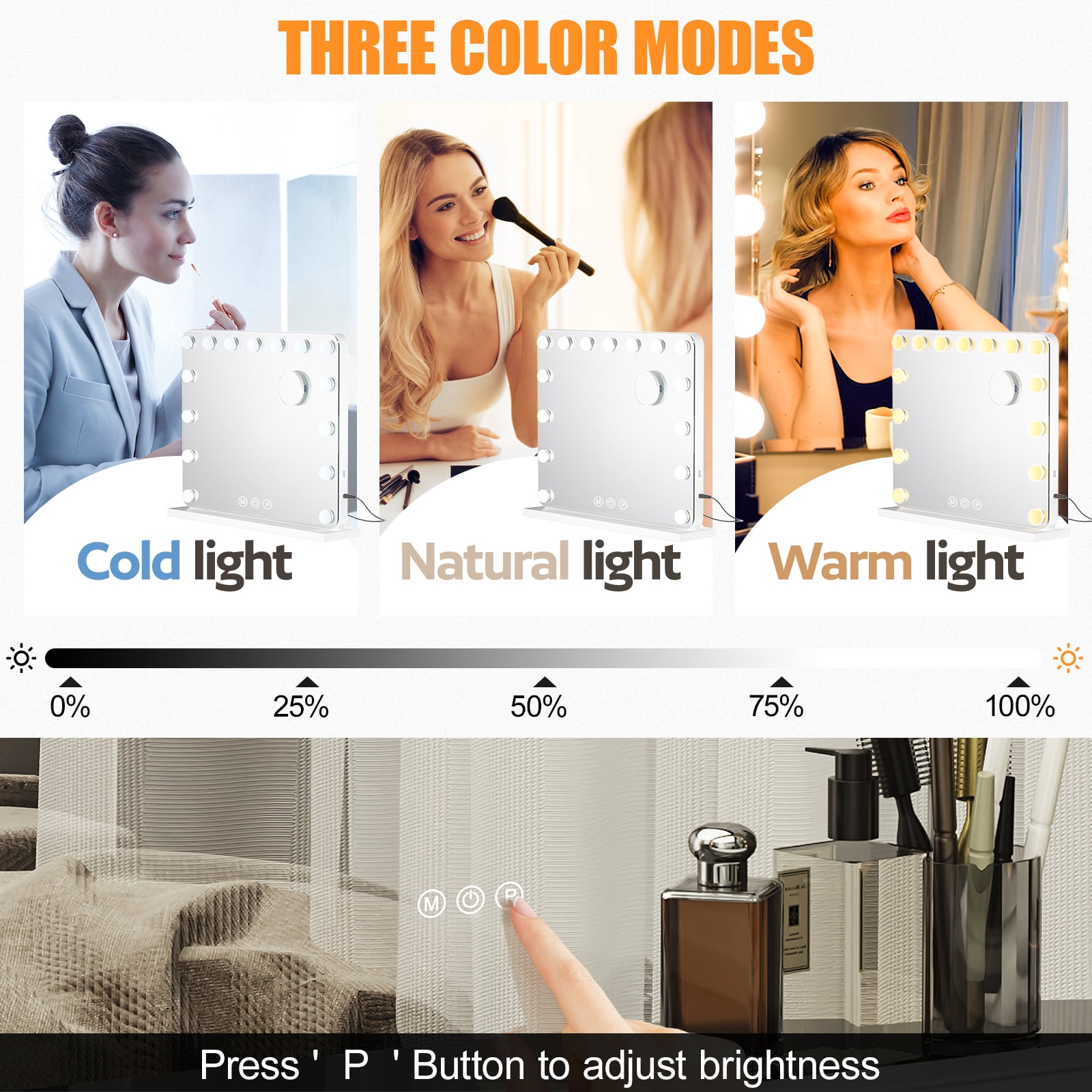 Large Lighted Vanity Mirror with 10X Magnification