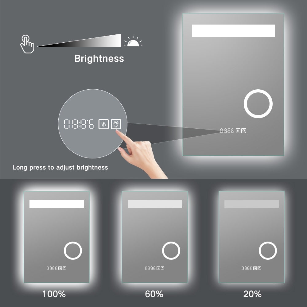 LED Smart Bathroom Mirror with Clock & Magnification