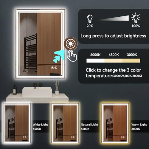 24"x36" Dimmable LED Bathroom Mirror with Anti-Fog
