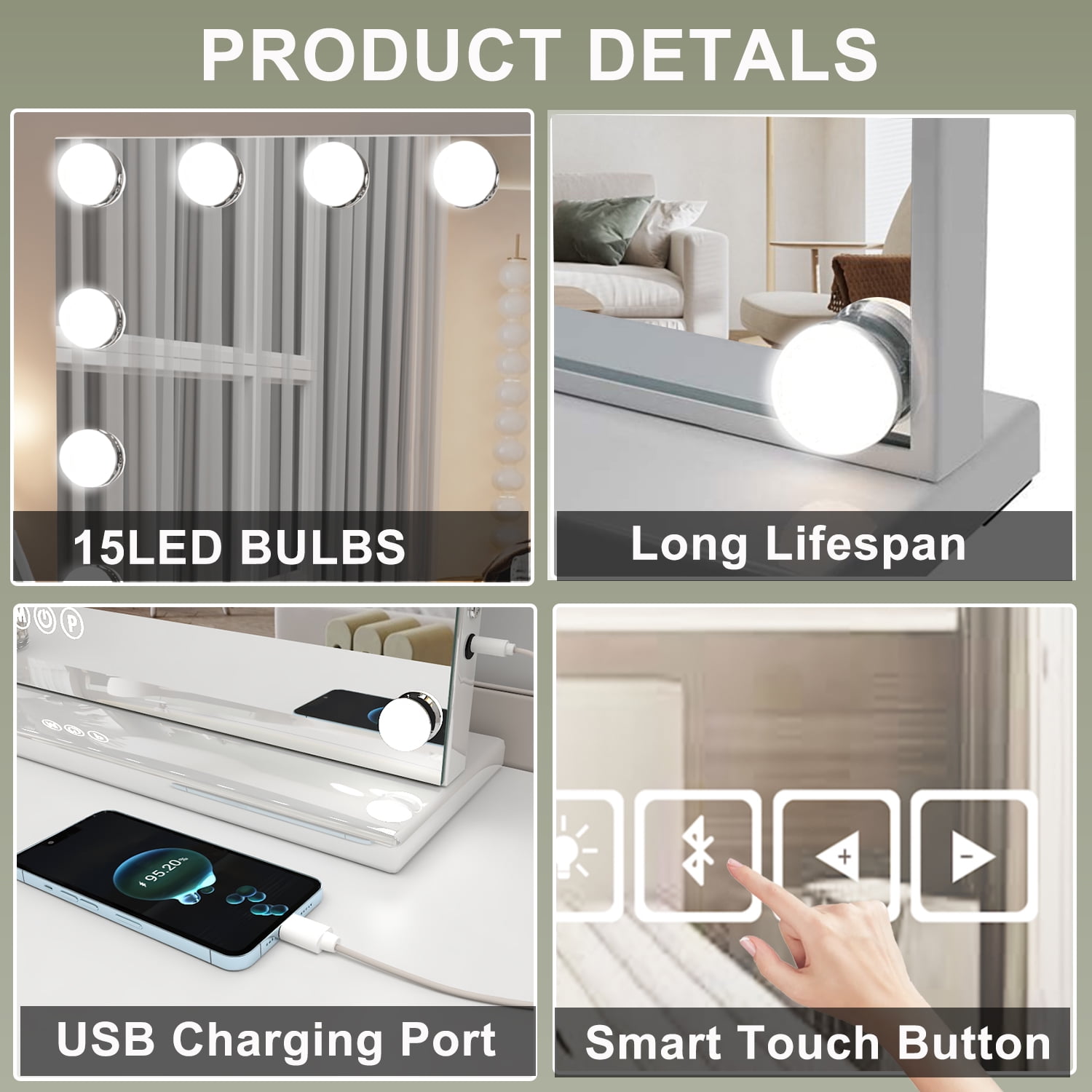 Bluetooth Hollywood Makeup Mirror with Lights and Colors