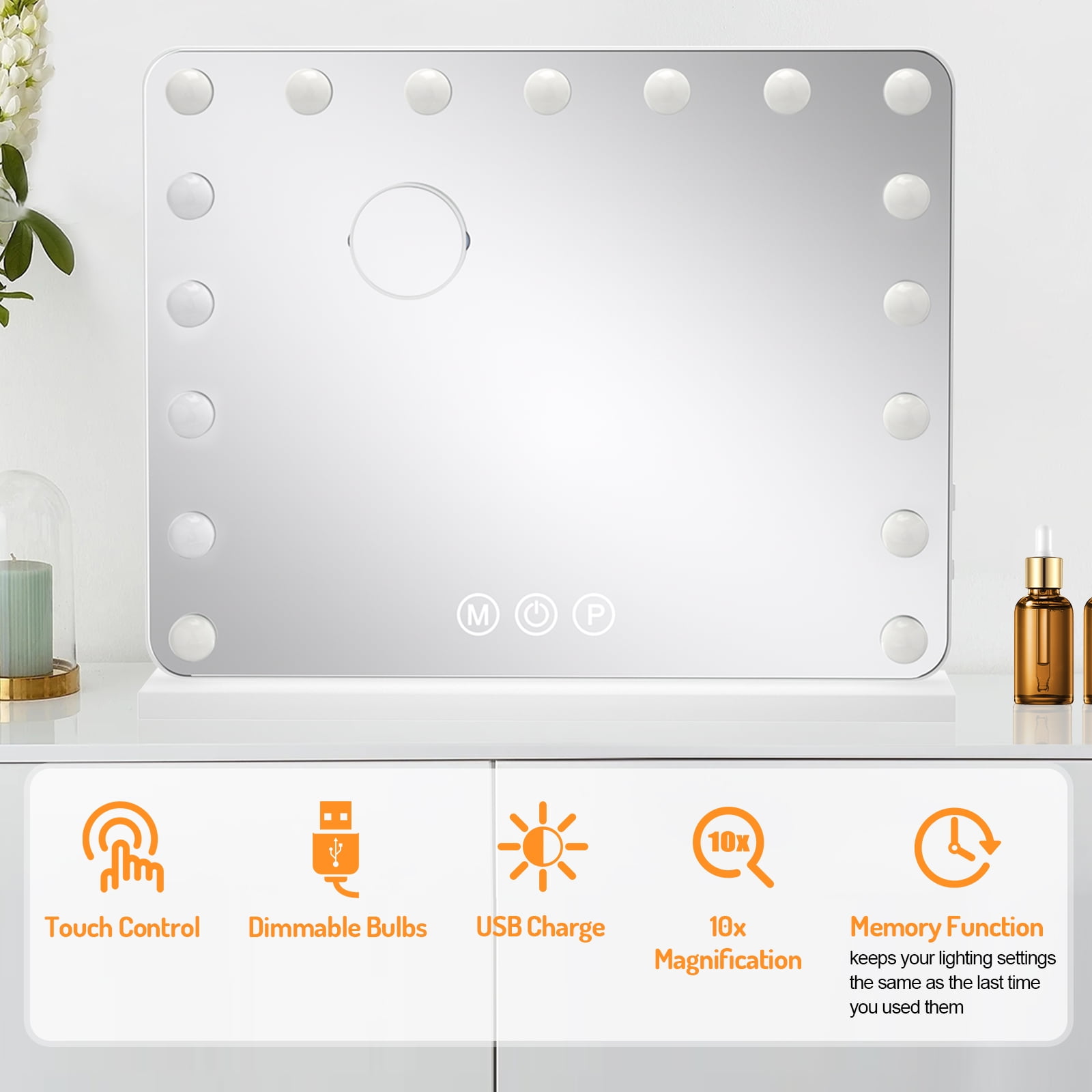 Large Lighted Vanity Mirror with 10X Magnification