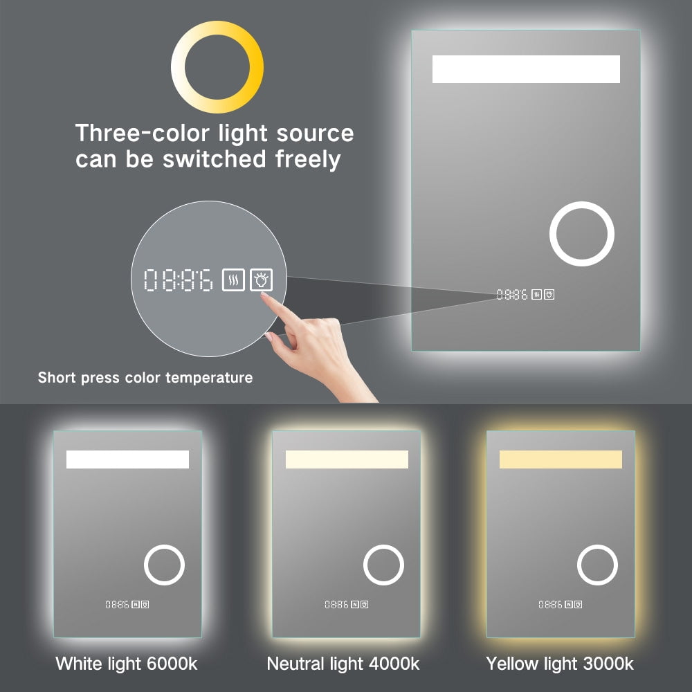 LED Smart Bathroom Mirror with Clock & Magnification