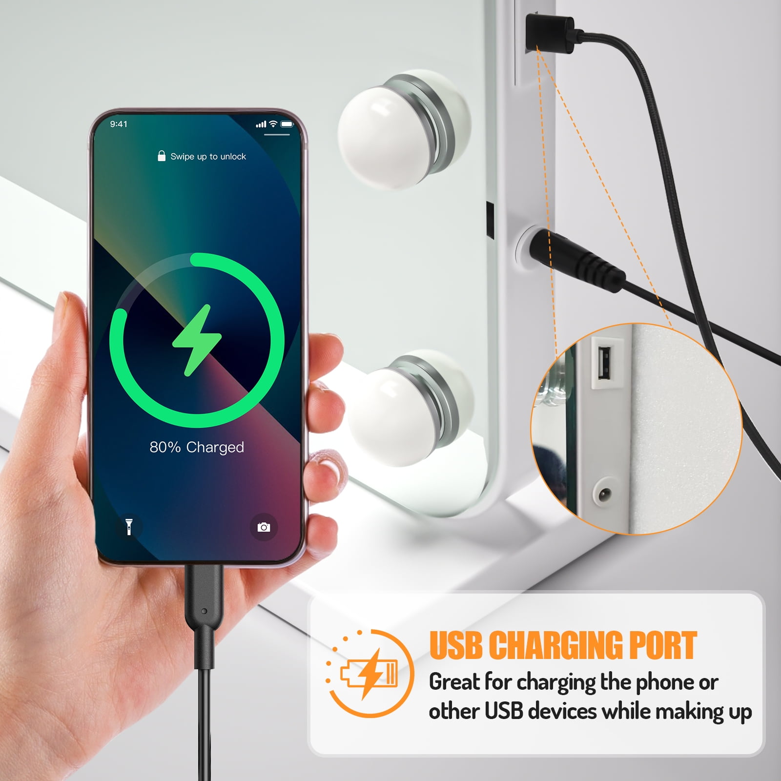 Large Lighted Vanity Mirror with 10X Magnification