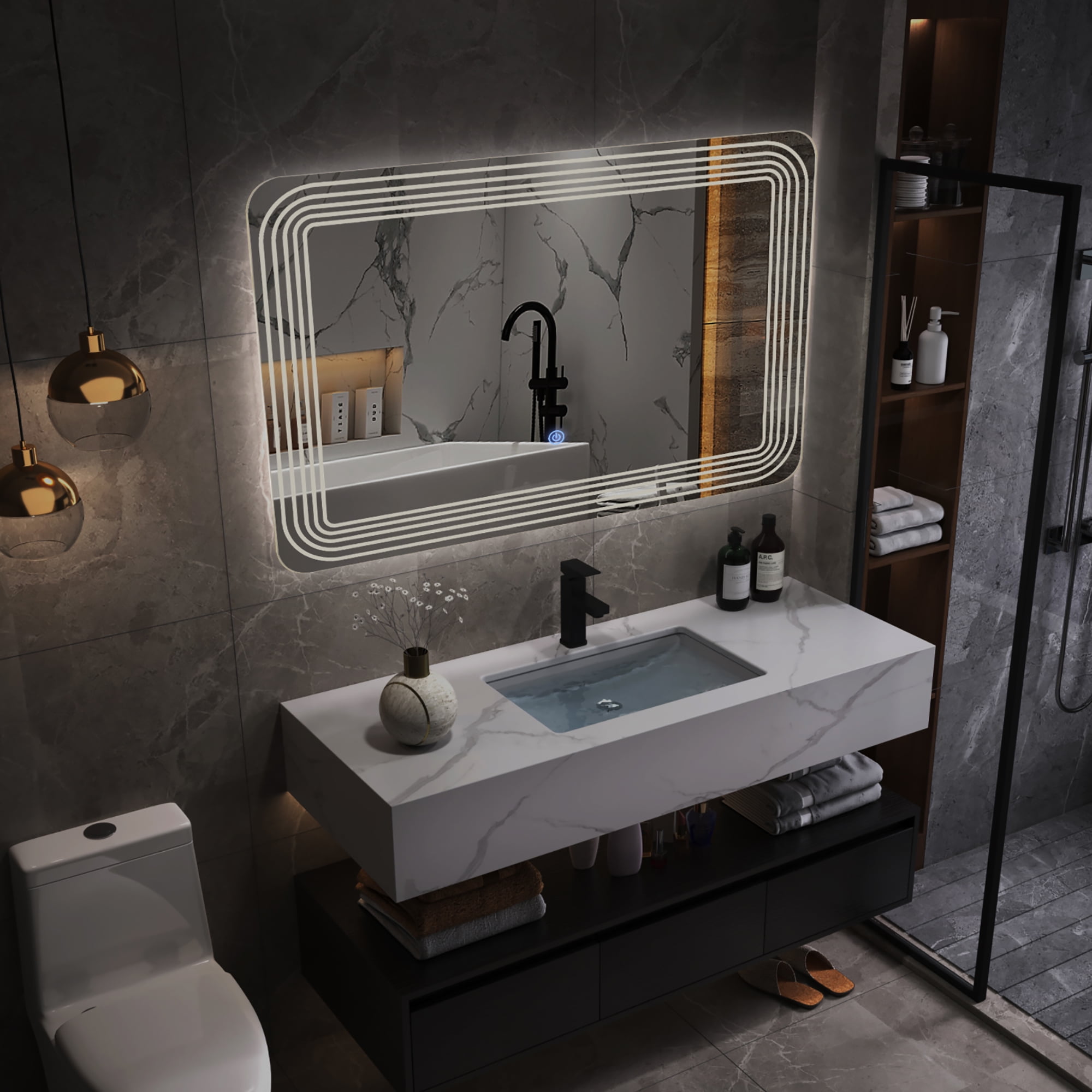 Rectangle LED Bathroom Mirror with Dimmable Touch Switch