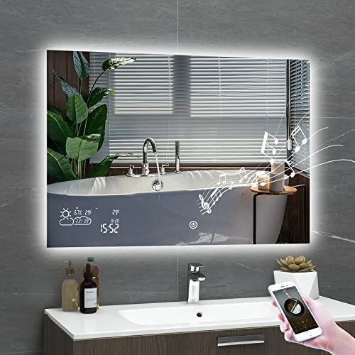 Smart Bluetooth Bathroom Mirror with Weather Display