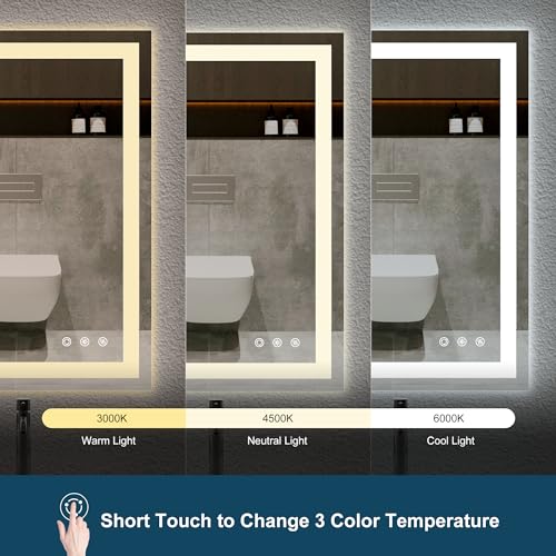 LED Bathroom Mirror 20x28 Inch - Anti-Fog, Dimmable