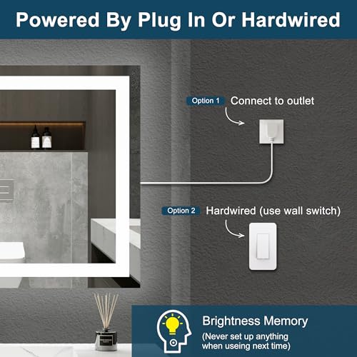 LED Bathroom Mirror 20x28 Inch - Anti-Fog, Dimmable