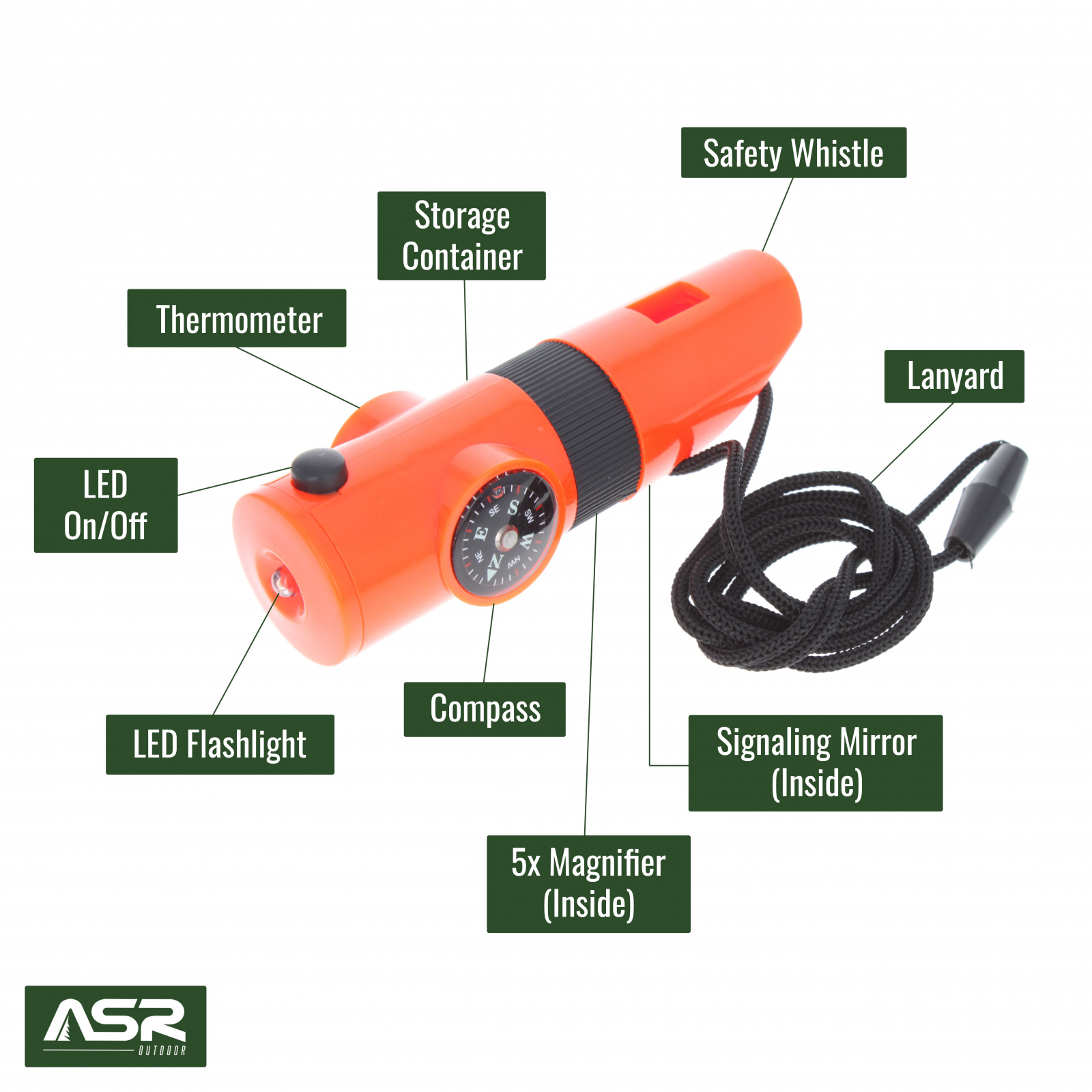 Kids 7-in-1 Survival Tool: Whistle, Compass, Flashlight