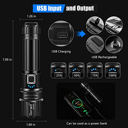 Goreit Rechargeable 200000 Lumen Super Bright Flashlight