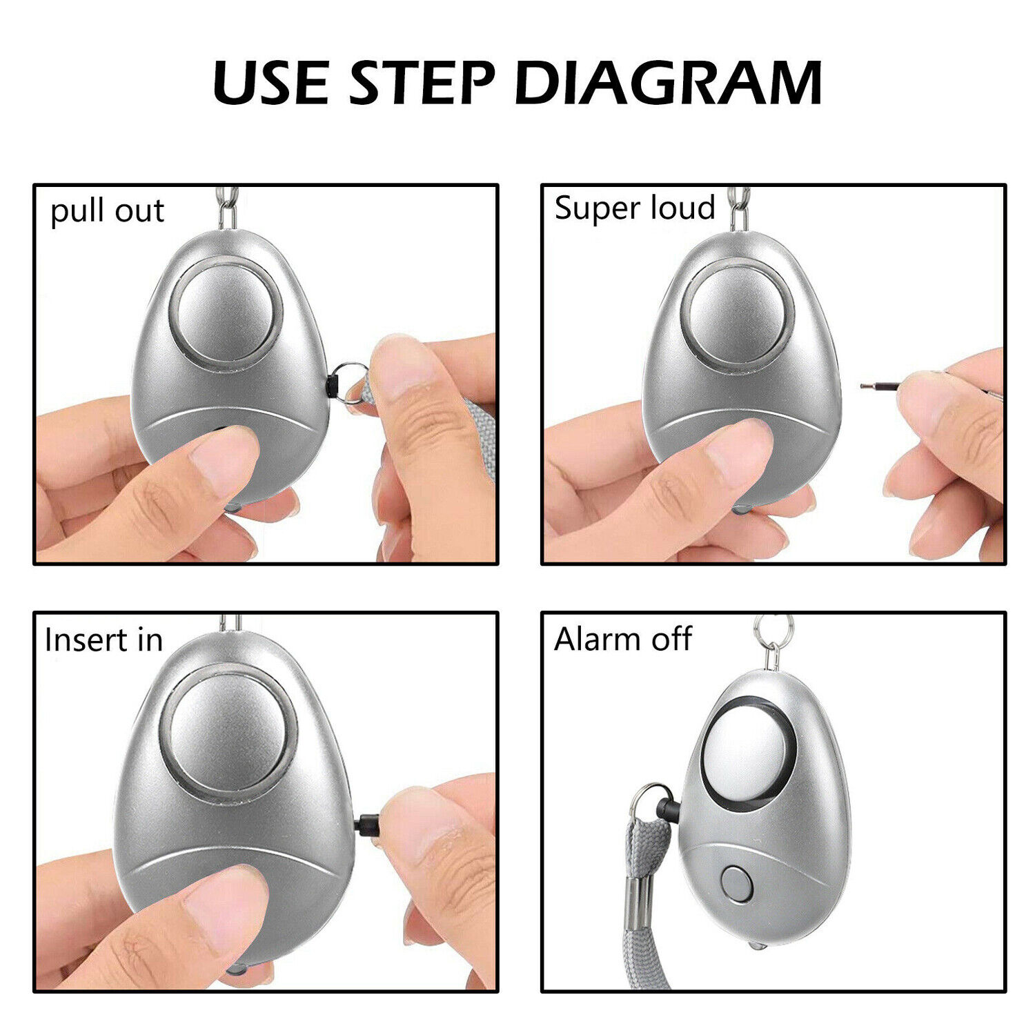 Loud Personal Alarm Keychain with LED Light