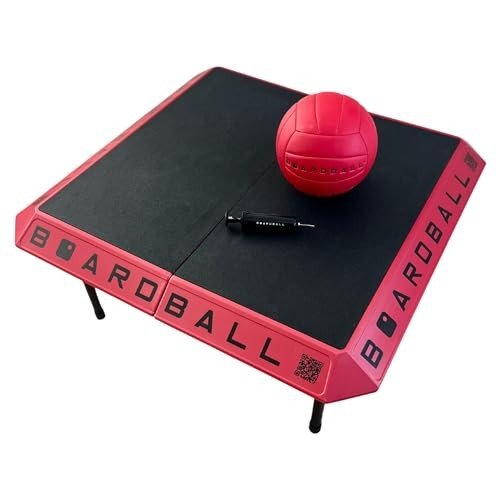 Boardball Sport Portable Foldable Indoor Outdoor Boardball Game Set with Rubberized Top Surface Board, Volleyball, and Hand Pump, Red and Black