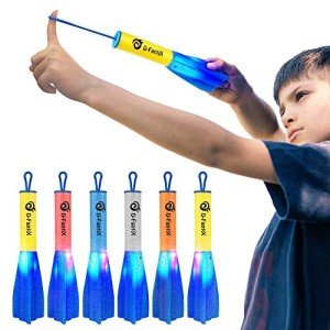 D-FantiX Slingshot Finger Rockets Toys for Kids, 6 Pack LED Foam Rocket Launcher Toys, Flying Light Up to 100 Feet, Bulk Outdoor Activities Party Favor Toy Easter Basket Stuffers for Boys Girls Age 3+