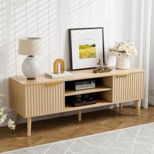 Modern TV Stand with Open Shelves and Cabinets