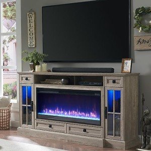 Farmhouse TV Stand with Fireplace and Storage