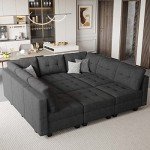 Dark Grey Modular Sectional Sleeper Sofa with Storage