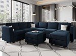 Modular Velvet Sectional Sofa with Storage Ottoman