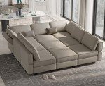 Grey Reversible Velvet Sectional Sofa Bed Set